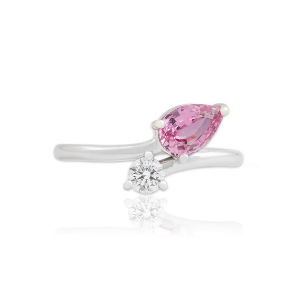 Estate 14k White Gold .9ct Pink Sapphire Diamond Toi Et Moi Bypass Ring 6.50