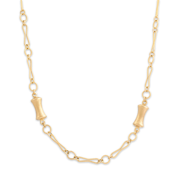 Vintage 9k Yellow Gold Alternating Brushed Roped Peanut Link Necklace - Close-up view