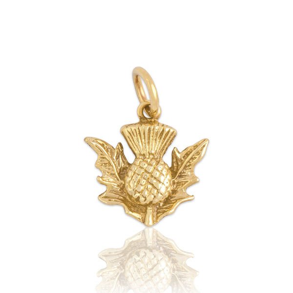 Vintage Scottish Small 9k Yellow Gold Detailed Thistle Charm / Pendant