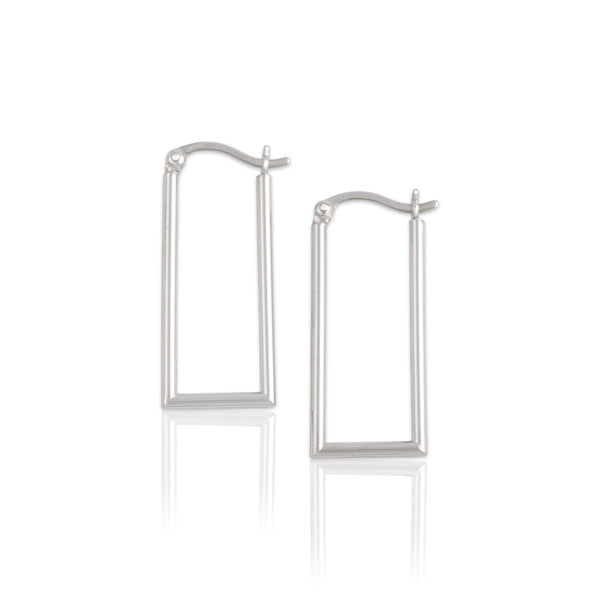 Vintage 14k White Gold Long Rectangle Hoop Earrings - Close-up view