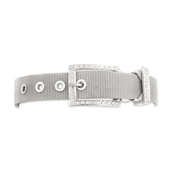 Vintage 18k White Gold Diamond Fabulous Mesh Belt Buckle Bracelet - detail view #1