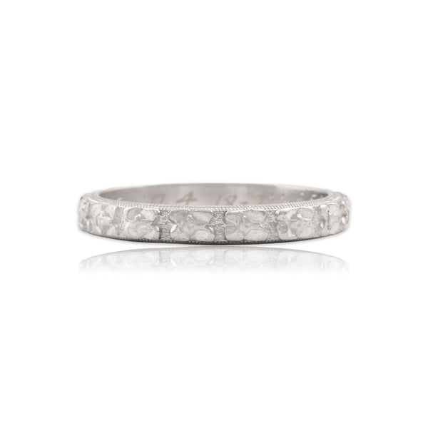 Vintage Platinum Orange Blossom Band Ring - Close-up view