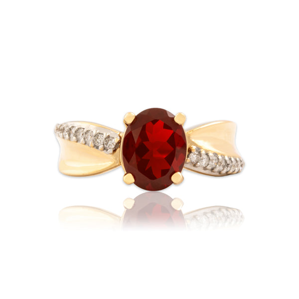 Vintage 14k Yellow & White Gold 1.36ct Red Fire Opal Diamond Vibrant Flared Shoulder Ring - Close-up view