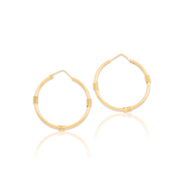 Vintage 18k Yellow Gold Chic Stationed Wire Wrapped Hoop Earrings - Close-up view