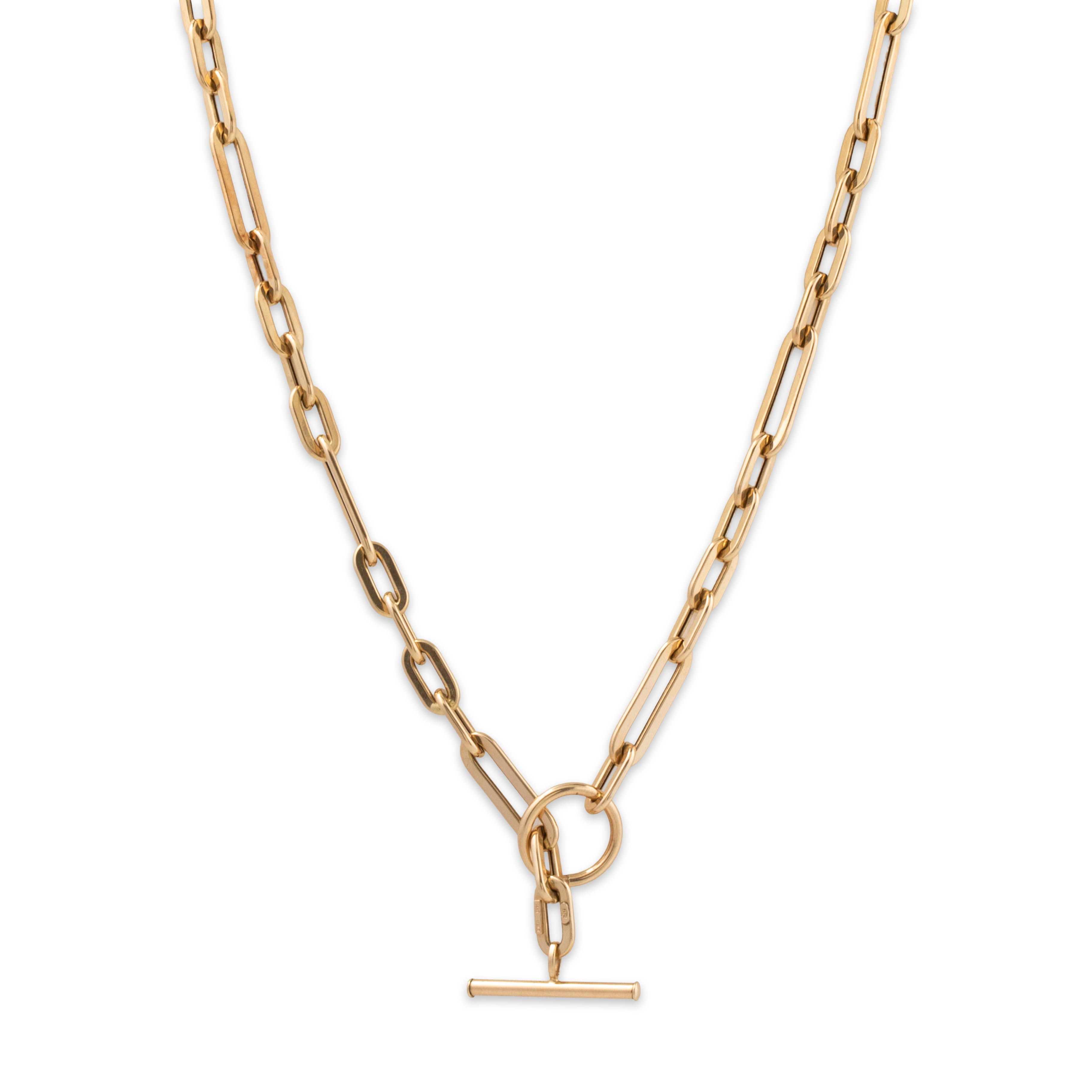 Vintage Italian 14k Yellow Gold Toggle Mixed Paperclip Link