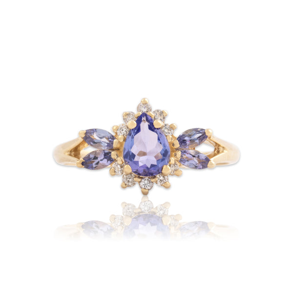 Vintage 14k Yellow Gold .74cttw Tanzanite Diamond Accented Pear Ring 8.00