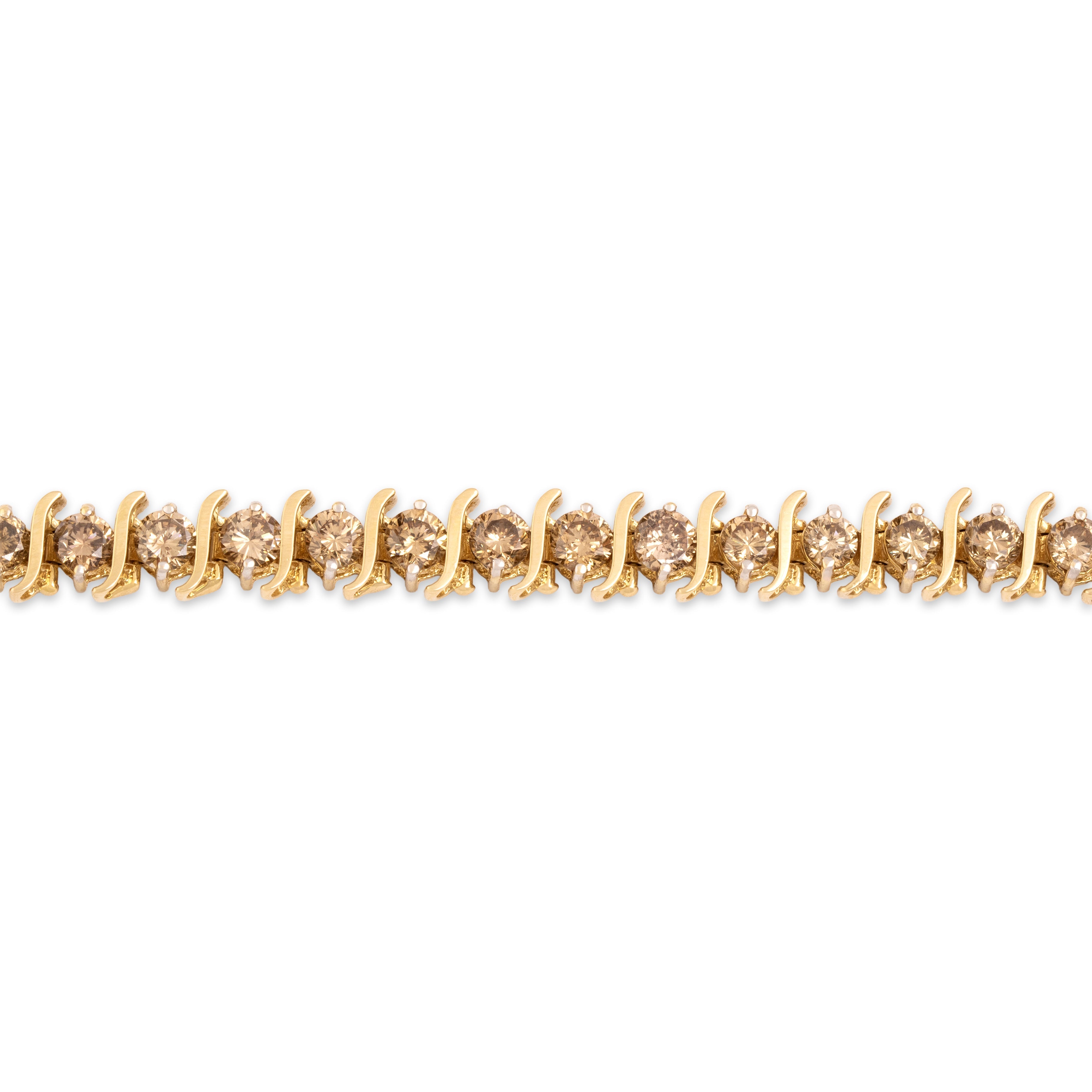 Vintage Substantial 14k Yellow Gold 8.79cttw Champagne Diamond Glamorous Swirl Tennis Bracelet - Close-up view