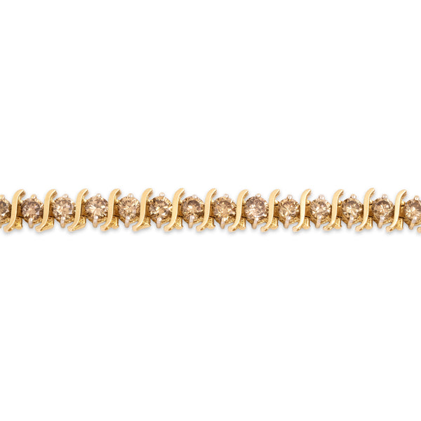 Vintage 14k Yellow Gold 8.79cttw Champagne Diamond Swirl Tennis Bracelet 7.25