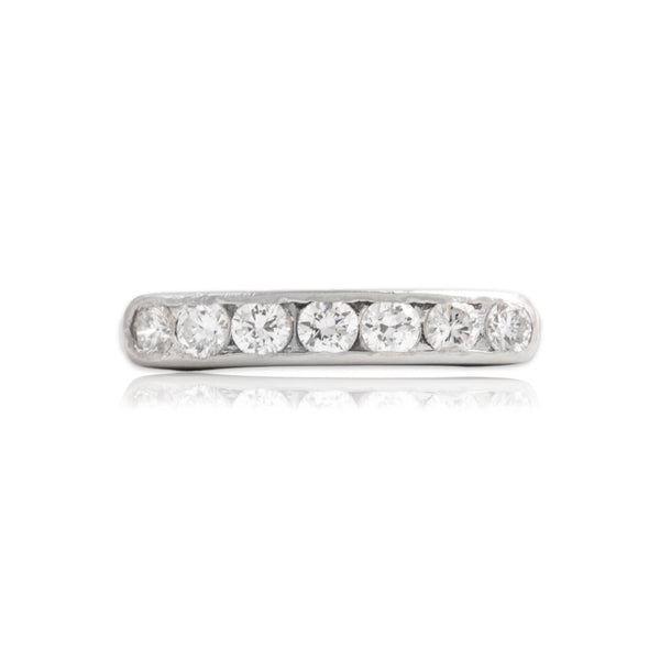 Vintage 14k Yellow & White Gold Diamond Romantic Classic Line Band Ring 6.75
