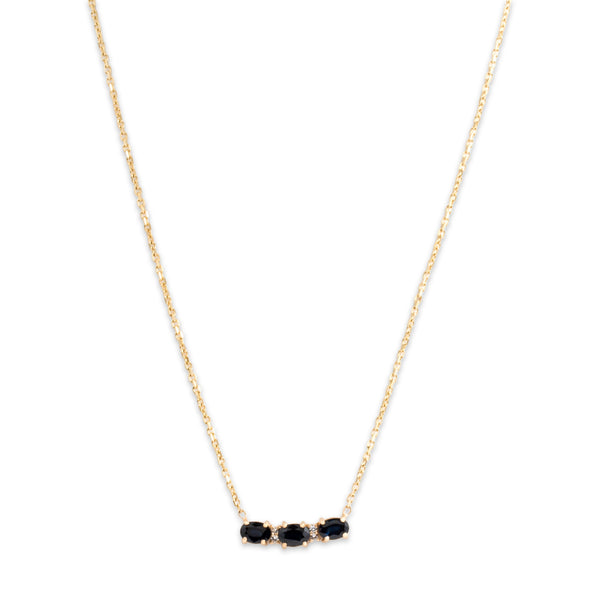 Vintage 14k Yellow Gold 1.61cttw Blue Sapphire Diamond East-West Trio Necklace 17