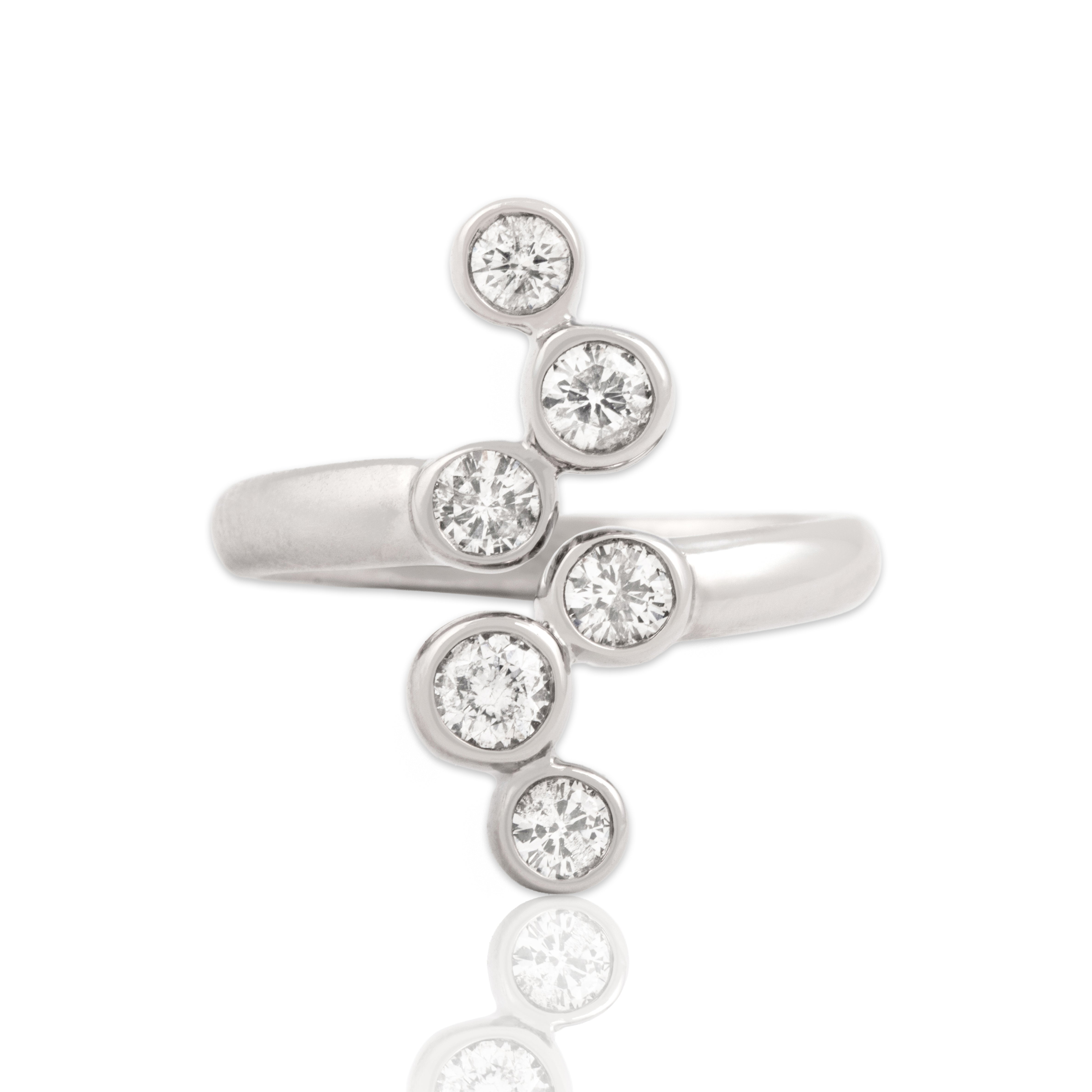 Vintage 14k White Gold .96cttw Diamond Chic Modern Bezel Bubble Open Ring - Close-up view
