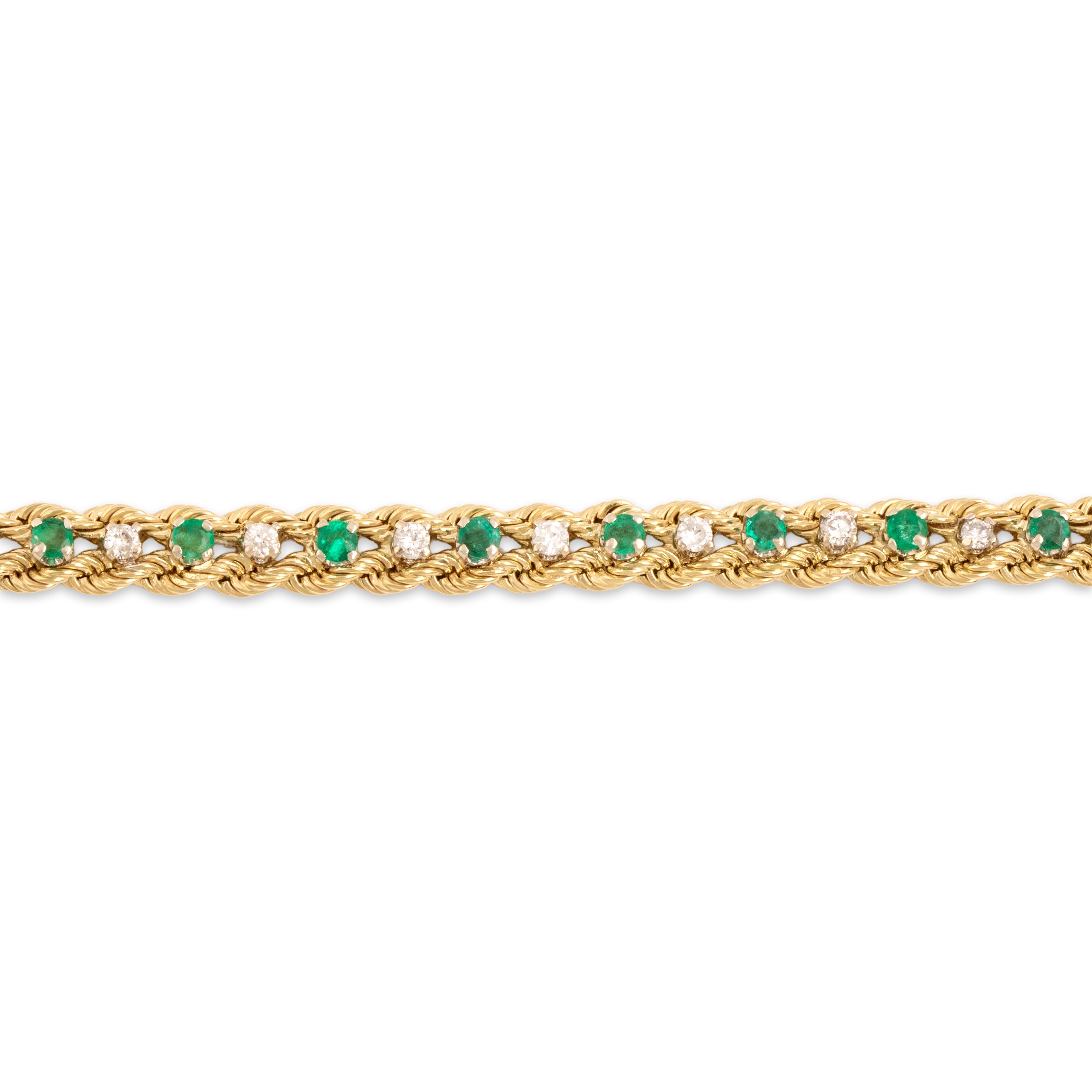 Vintage 14k Yellow Gold .83cttw Emerald .61cttw Diamond Wonderful Dual Rope Line Bracelet - Close-up view