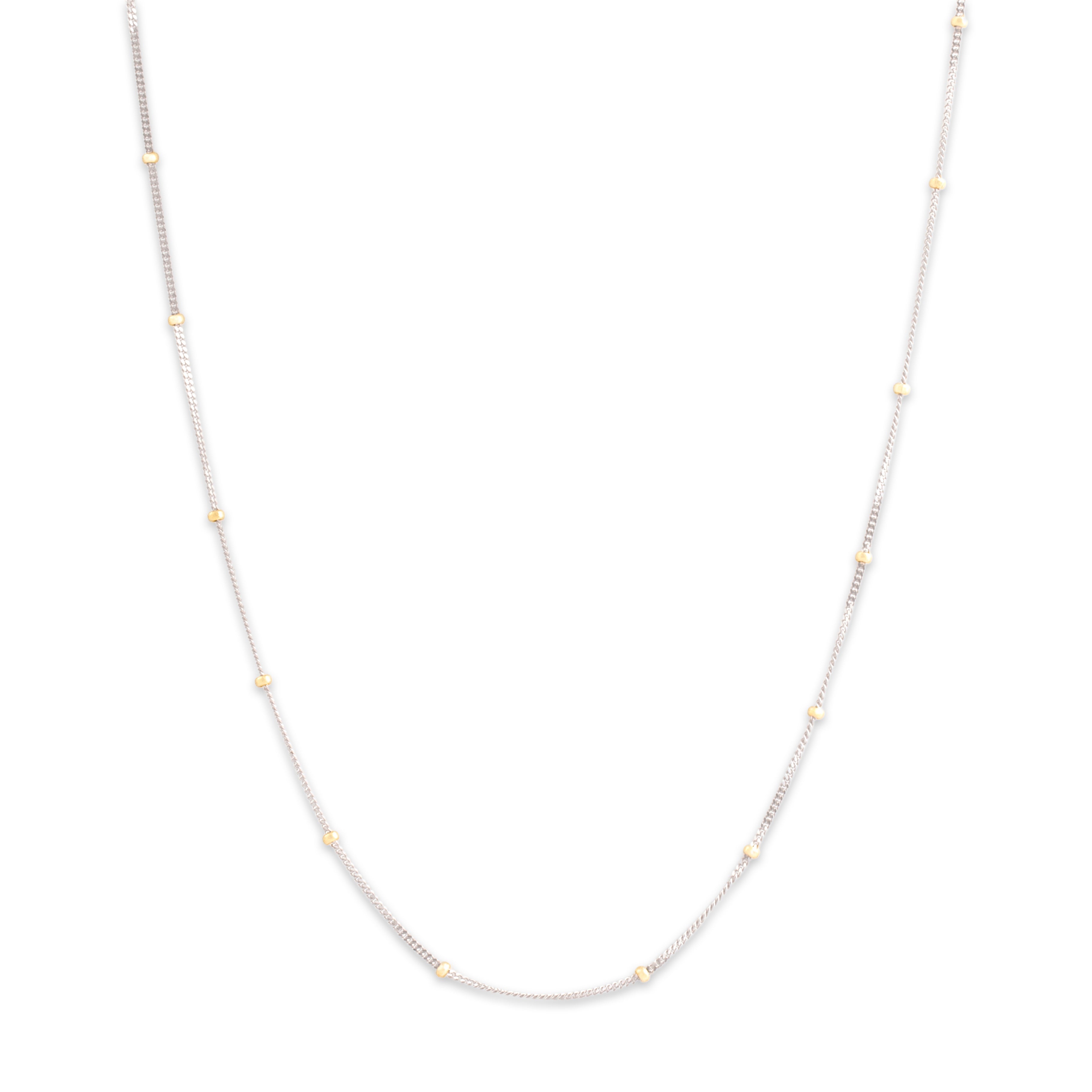 Vintage 14k White & Yellow Gold 1mm (Chain), 1.8mm (Bead) Sleek Cable Bead Satellite Chain - Close-up view