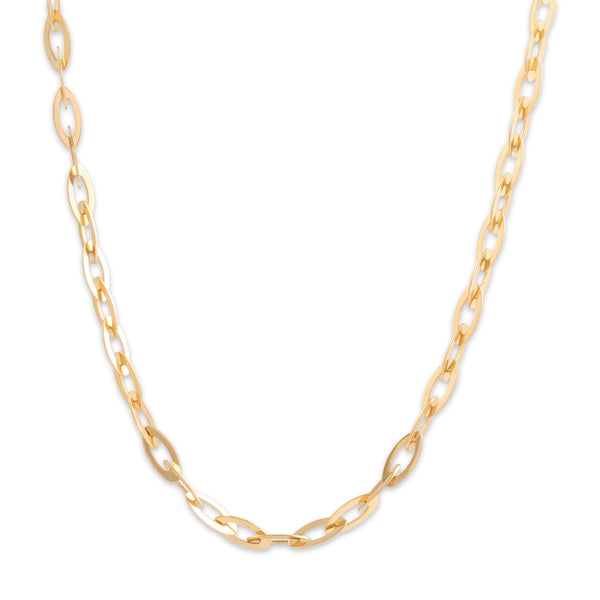 Vintage Italian 18k Yellow Gold Gleaming Elongated Oval Link Necklace - Close-up view