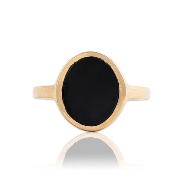 Vintage 10k Yellow Gold 1.64ct Onyx Sleek Oval Bezel Ring 6.50
