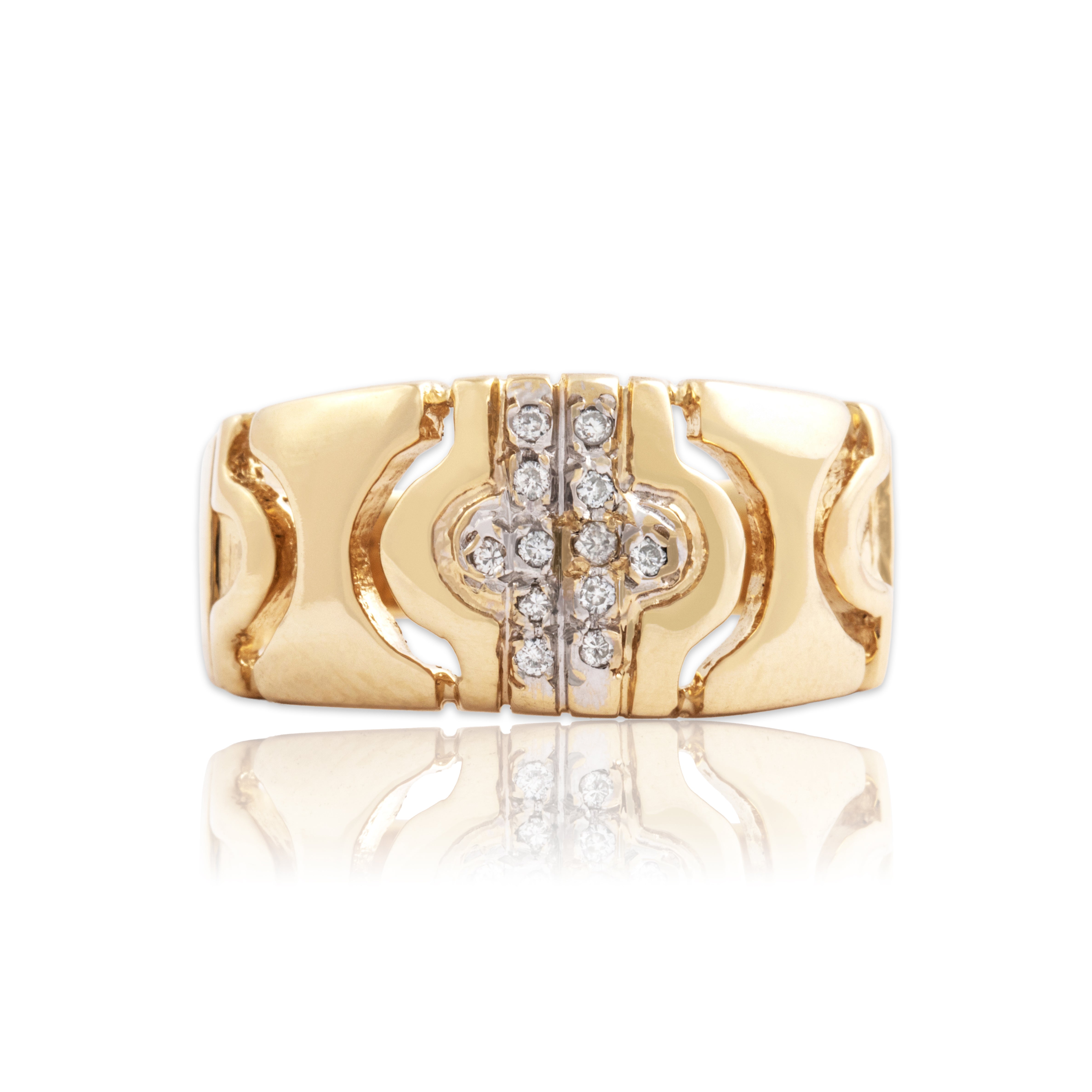 Vintage 14k Yellow Gold Diamond Open Geometric Band Ring - Close-up view