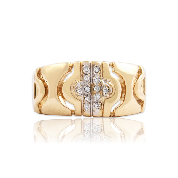 Vintage 14k Yellow Gold Diamond Open Geometric Band Ring 7.75