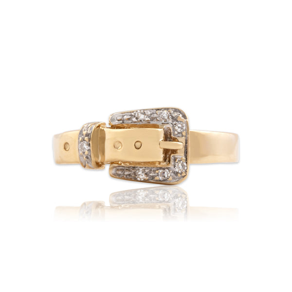 Vintage 14k Yellow & White Gold [Custom Carat] Chic Buckle Band Ring - Close-up view