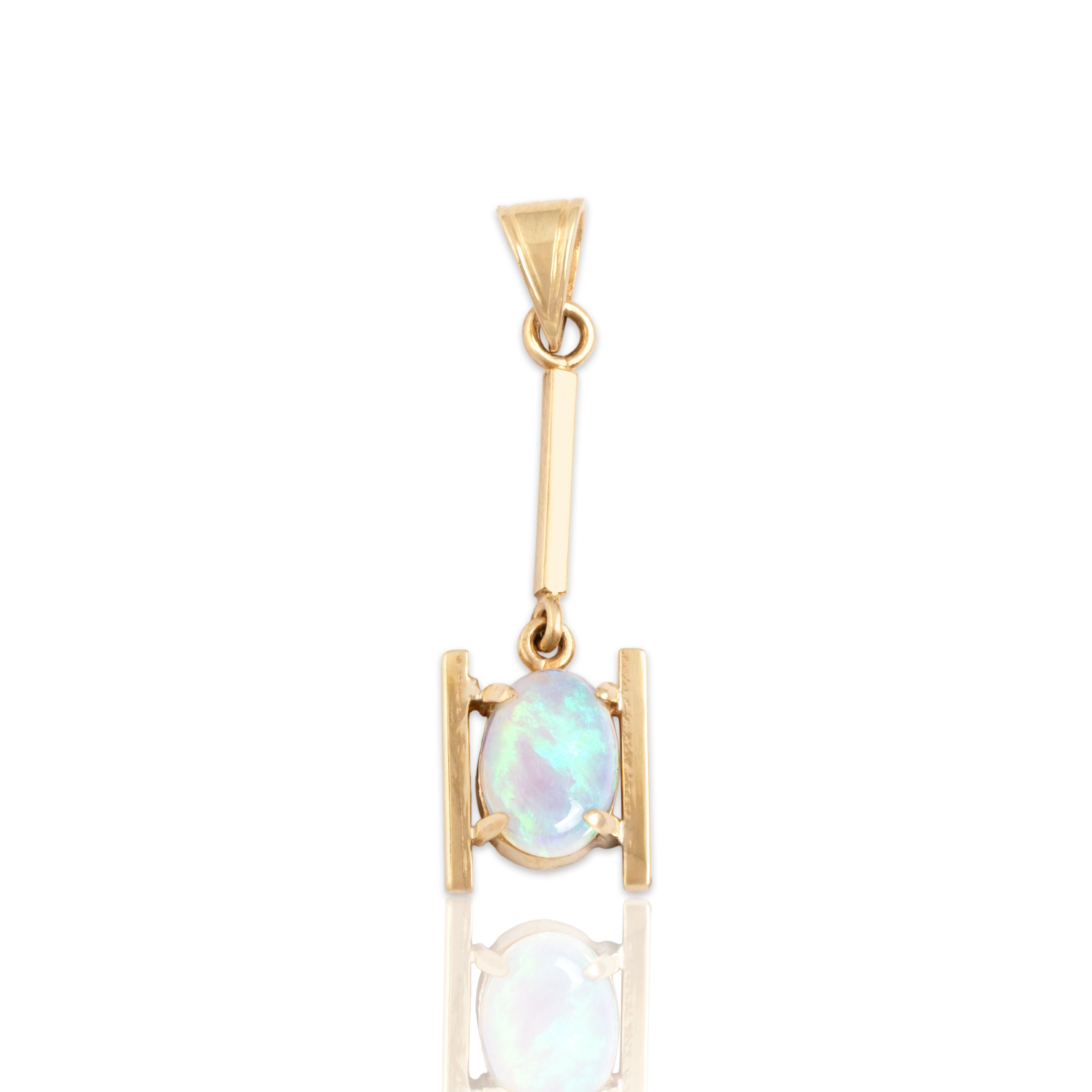 Vintage 10k Yellow Gold .63ct Opal Geometric Rainbow Drop Pendant - Close-up view