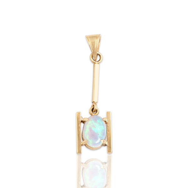 Vintage 10k Yellow Gold .63ct Opal Geometric Rainbow Drop Pendant