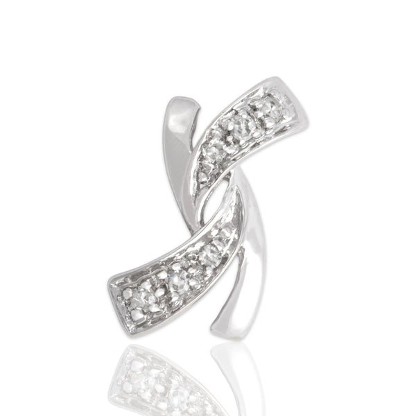 Vintage Italian Small 18k White Gold Diamond Ribbon Twirl Pendant