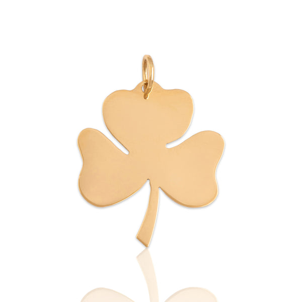 Vintage 14k Yellow Gold Gleaming Shamrock Charm / Pendant - Close-up view