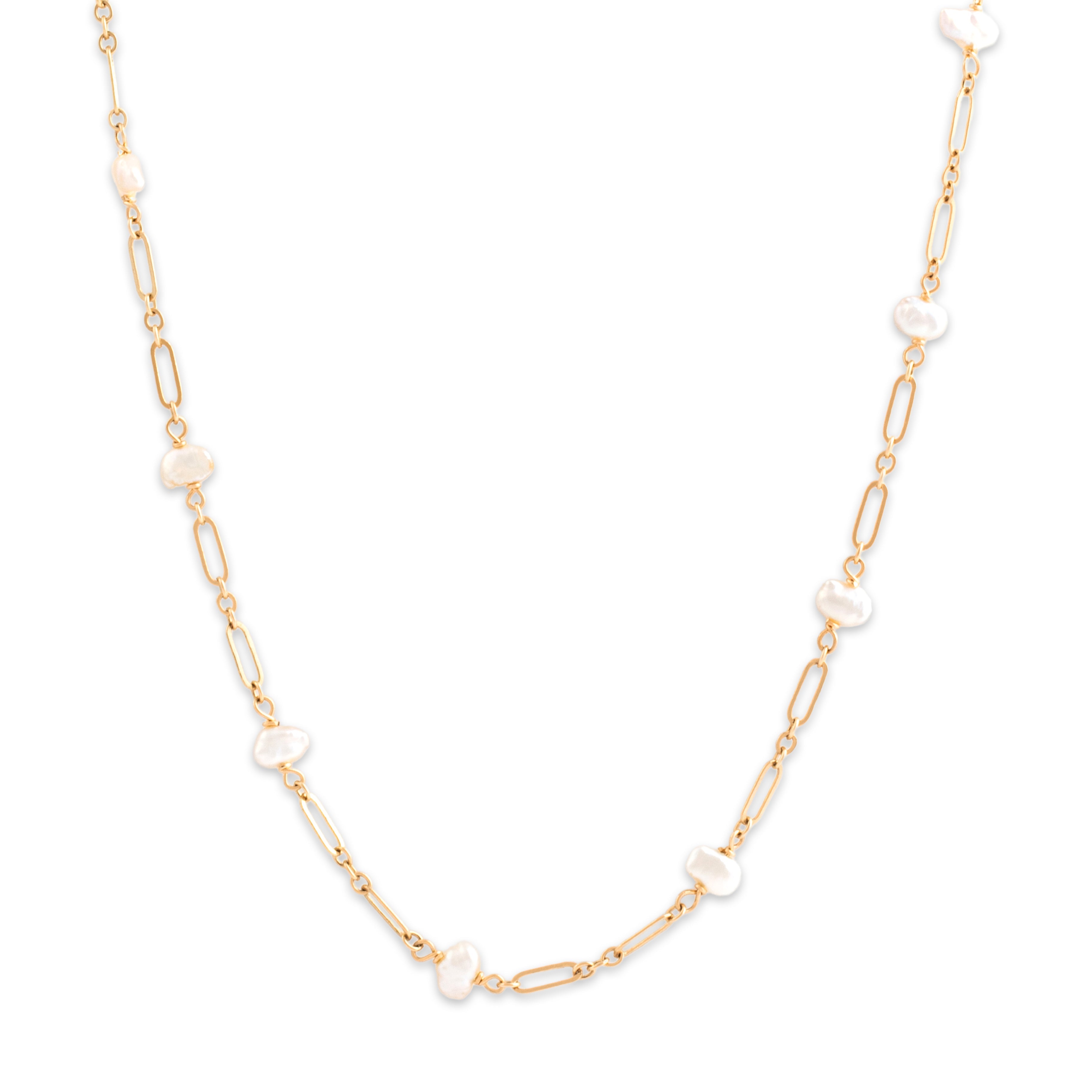 Vintage 14k Yellow Gold Seed Pearl Fantastic Naturalistic Station Necklace - Close-up view