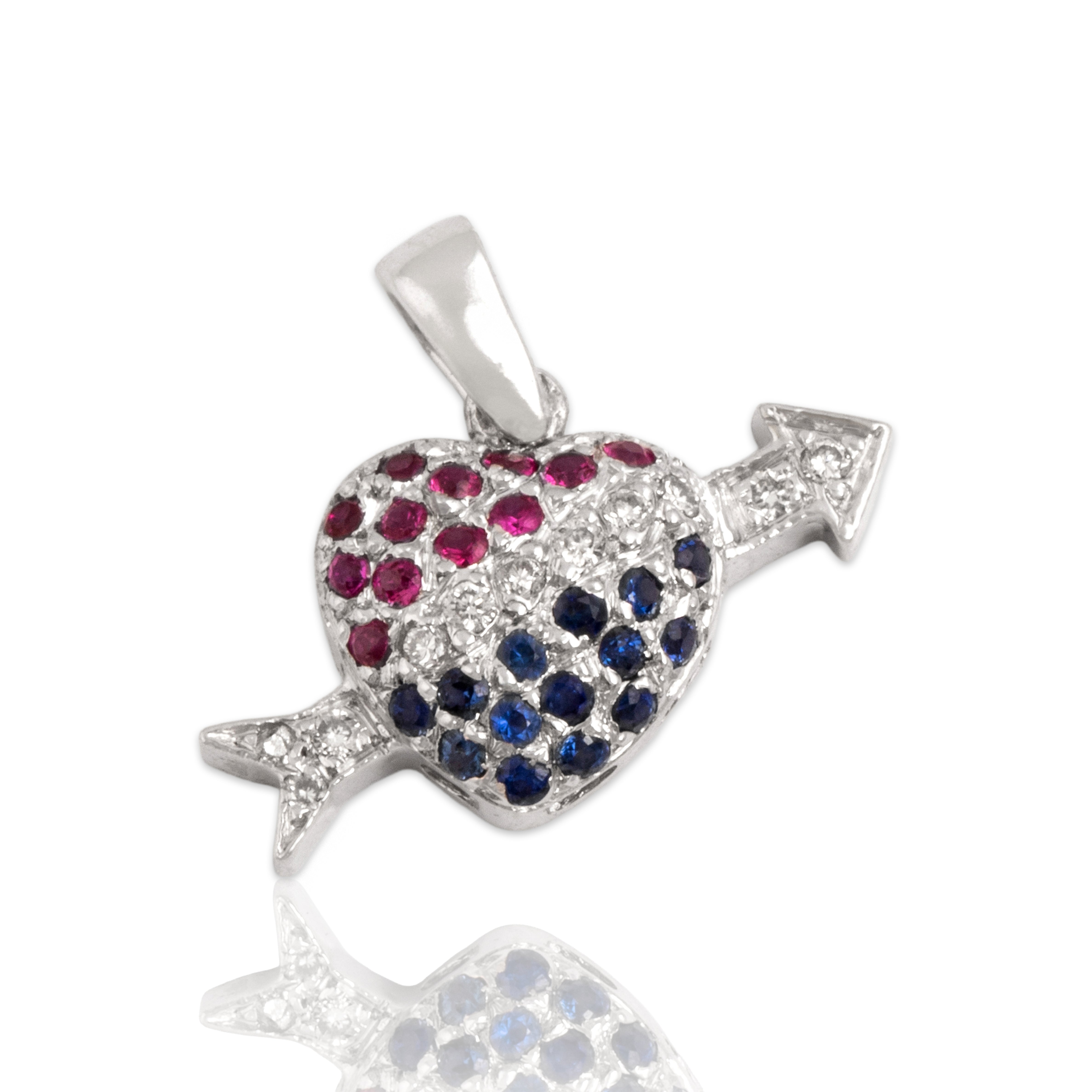 Estate Small 14k White Gold [Custom Carat] Heart & Arrow Charm / Pendant - Close-up view