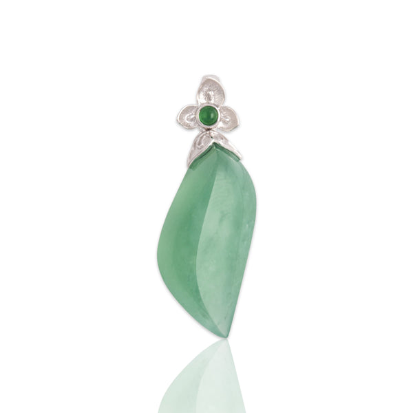 Estate 18k White Gold 9.99cttw Jade Flowering Naturalistic Leaf Pendant