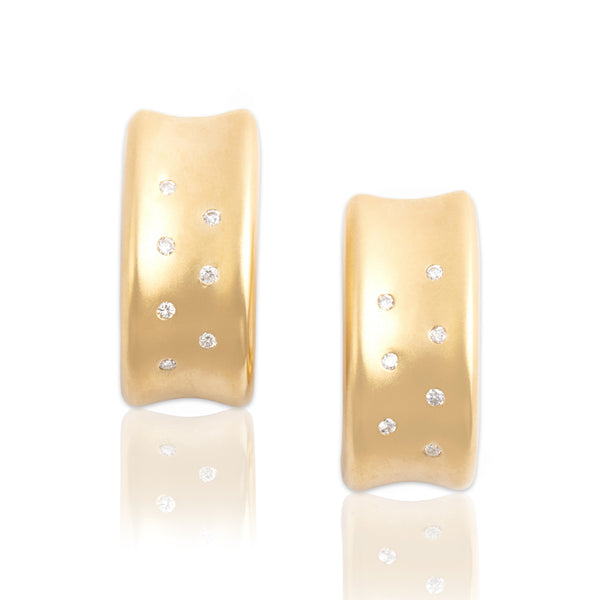 Vintage 18k Yellow Gold Modern Diamond Inset Omega-Back Earrings