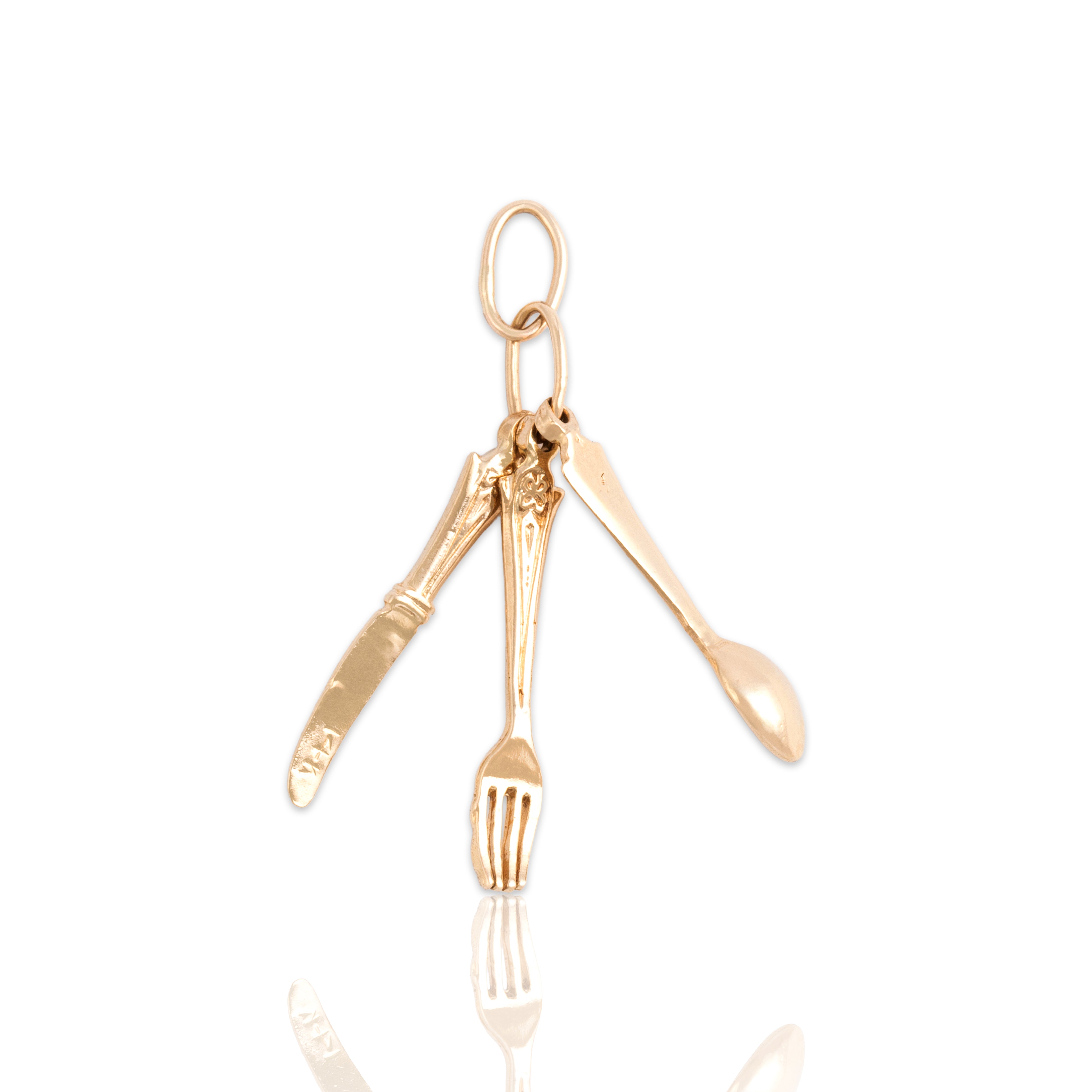 Vintage 14k Yellow Gold Kitchen Cutlery Set Charm / Pendant - Close-up view