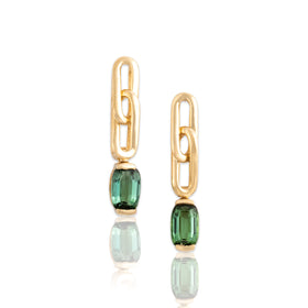 Estate 18k Yellow Gold .76cttw Mint Tourmaline Chic Oval Link Dangle Earrings