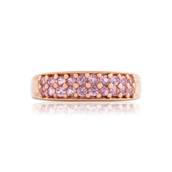Vintage 14k Rose Gold Pink Sapphire Dazzling Bright Double Line Band Ring 10.00