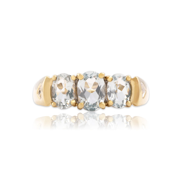 Vintage 14k Yellow Gold 1.21cttw Aquamarine Diamond Heart Detail Trio Ring 7.00