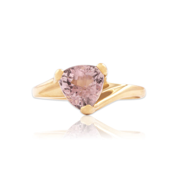 Vintage 14k Yellow Gold 1.8ct Morganite Modern Tall Checkerboard Ring 8.50
