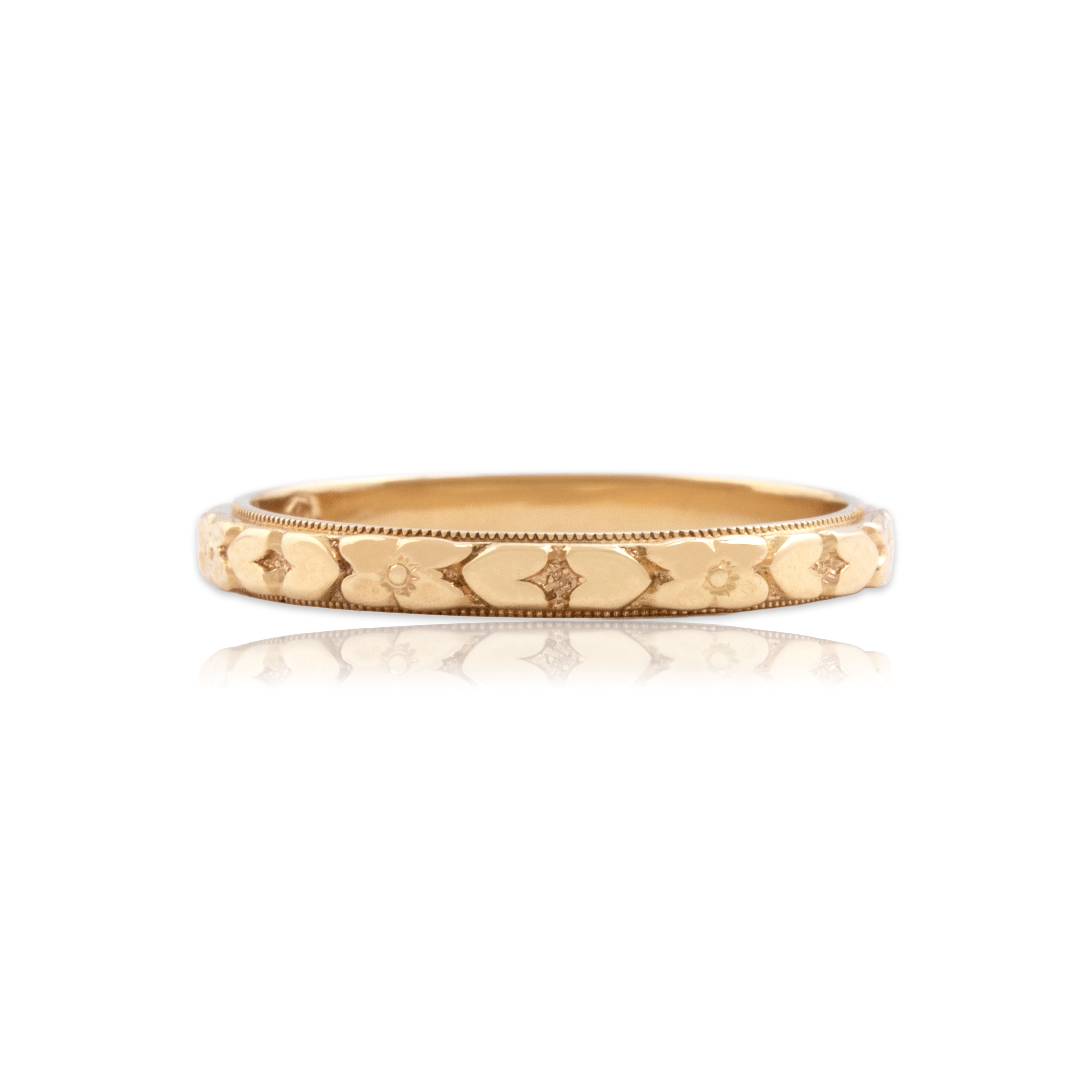 Vintage 14k Yellow Gold Classic Orange Blossom Eternity Band Ring - Close-up view