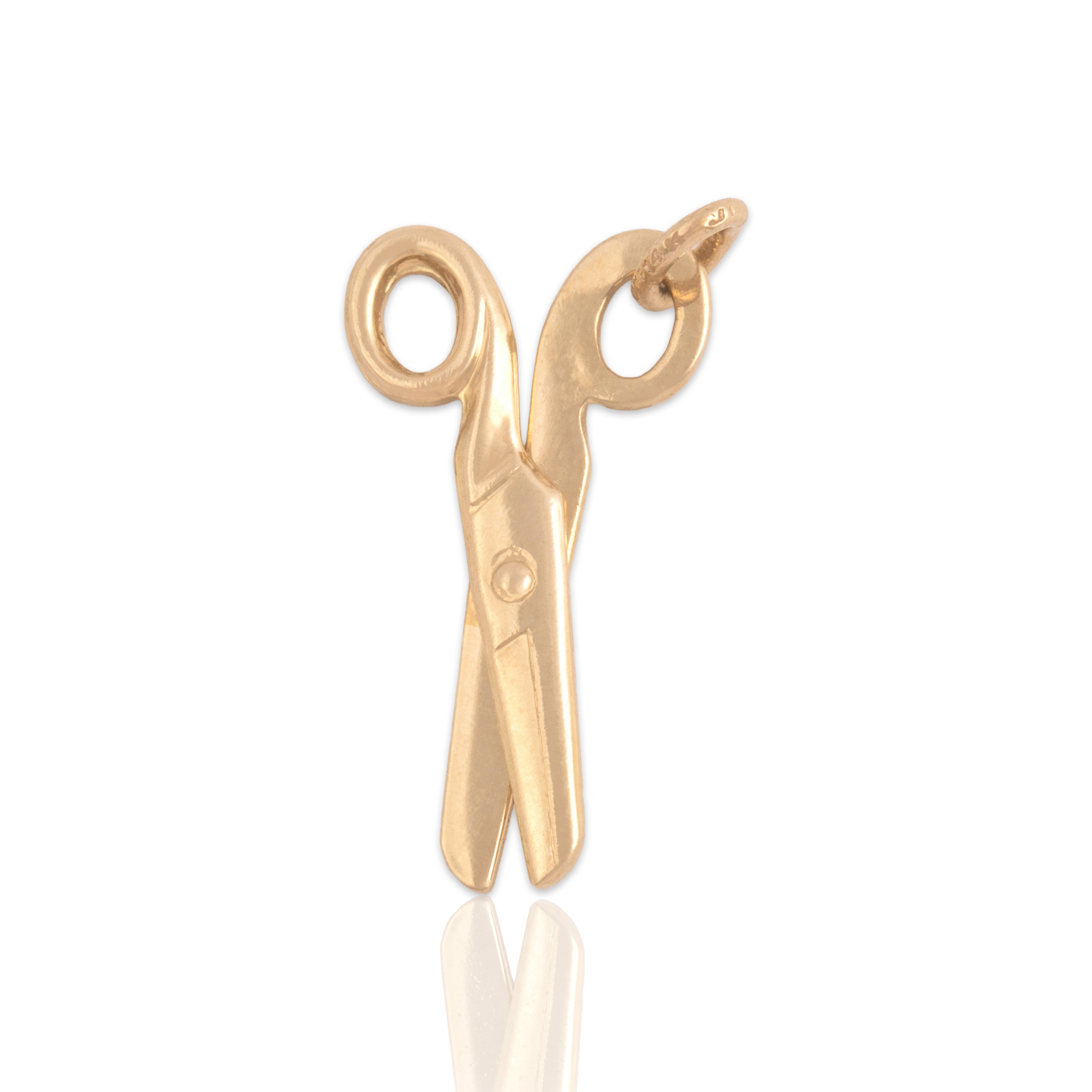 Vintage 14k Yellow Gold Articulating Safety Scissors Charm / Pendant - Close-up view
