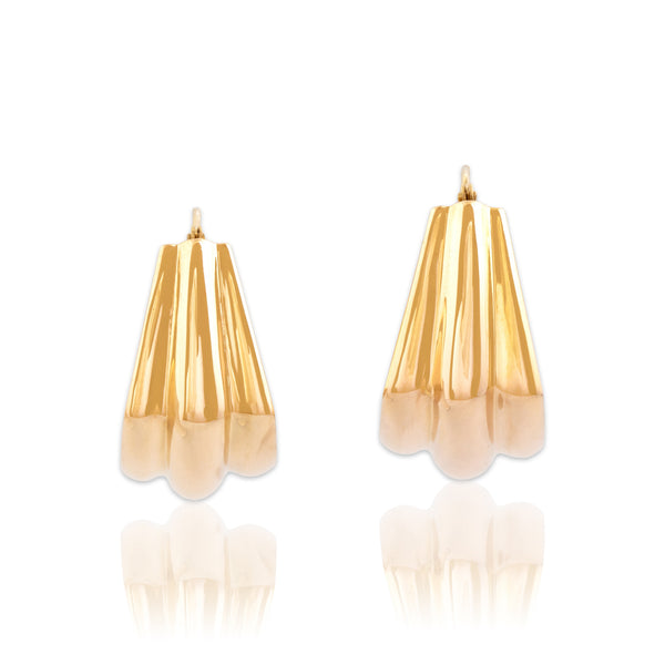 Vintage 14k Yellow Gold Sleek Puffy Geometric Hoop Earrings
