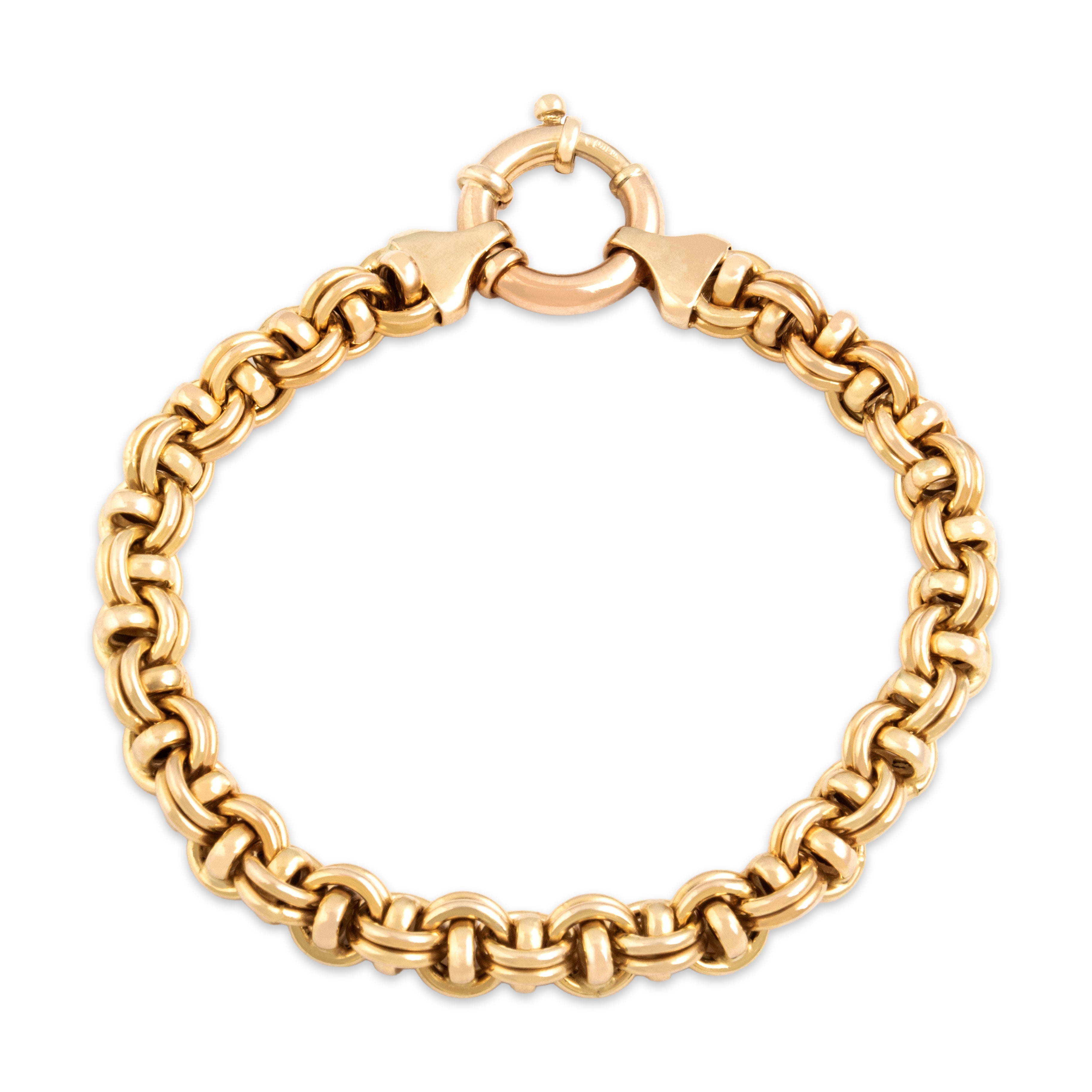 Vintage Italian Substantial 14k Yellow & Rosy Yellow Gold Dimensional Link Bracelet - Close-up view