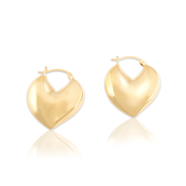 Vintage 14k Yellow Gold Gleaming Puffy Swirling Heart Hoop Earrings
