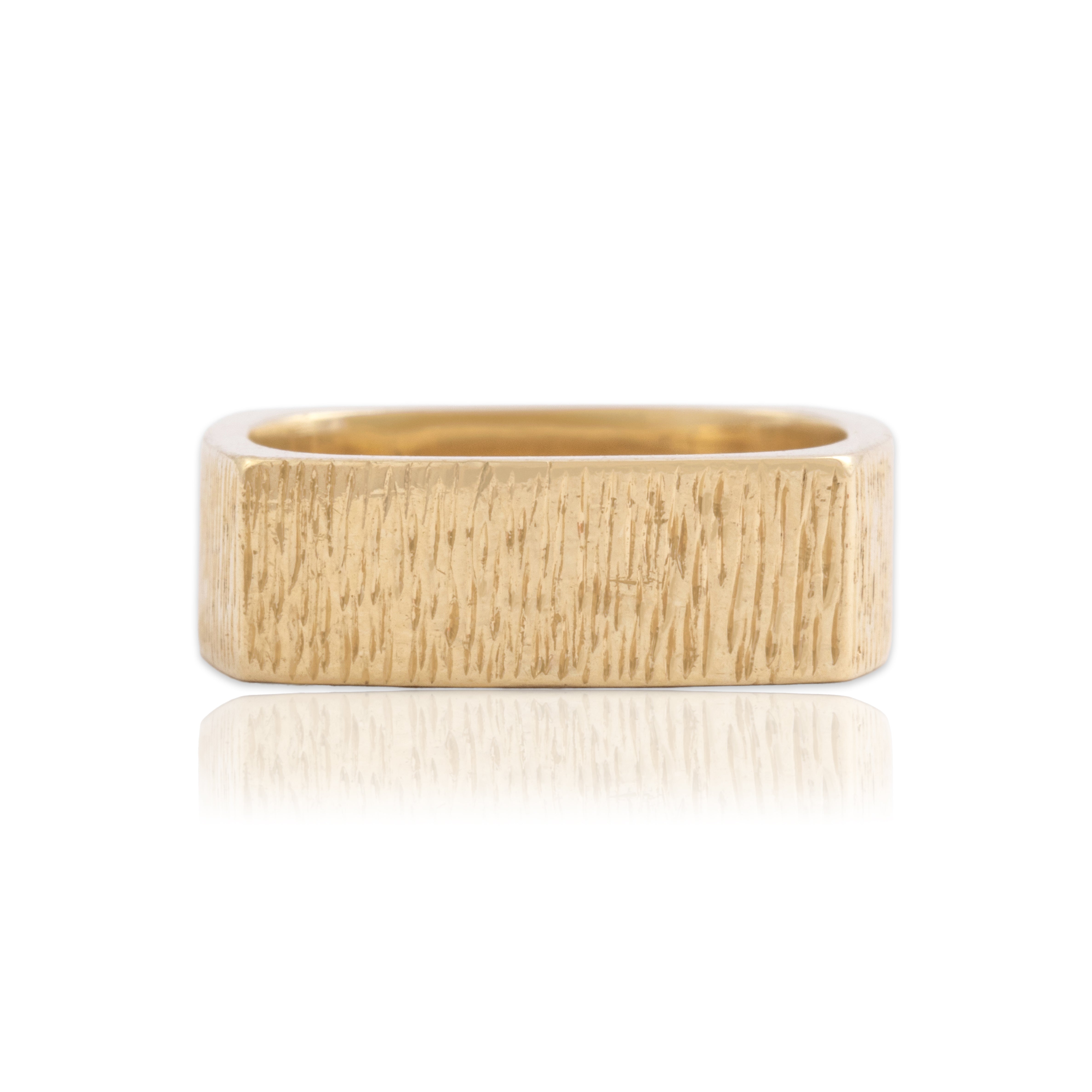 Vintage Austrian 14k Yellow Gold Bold Textured Squared Band Ring - Close-up view