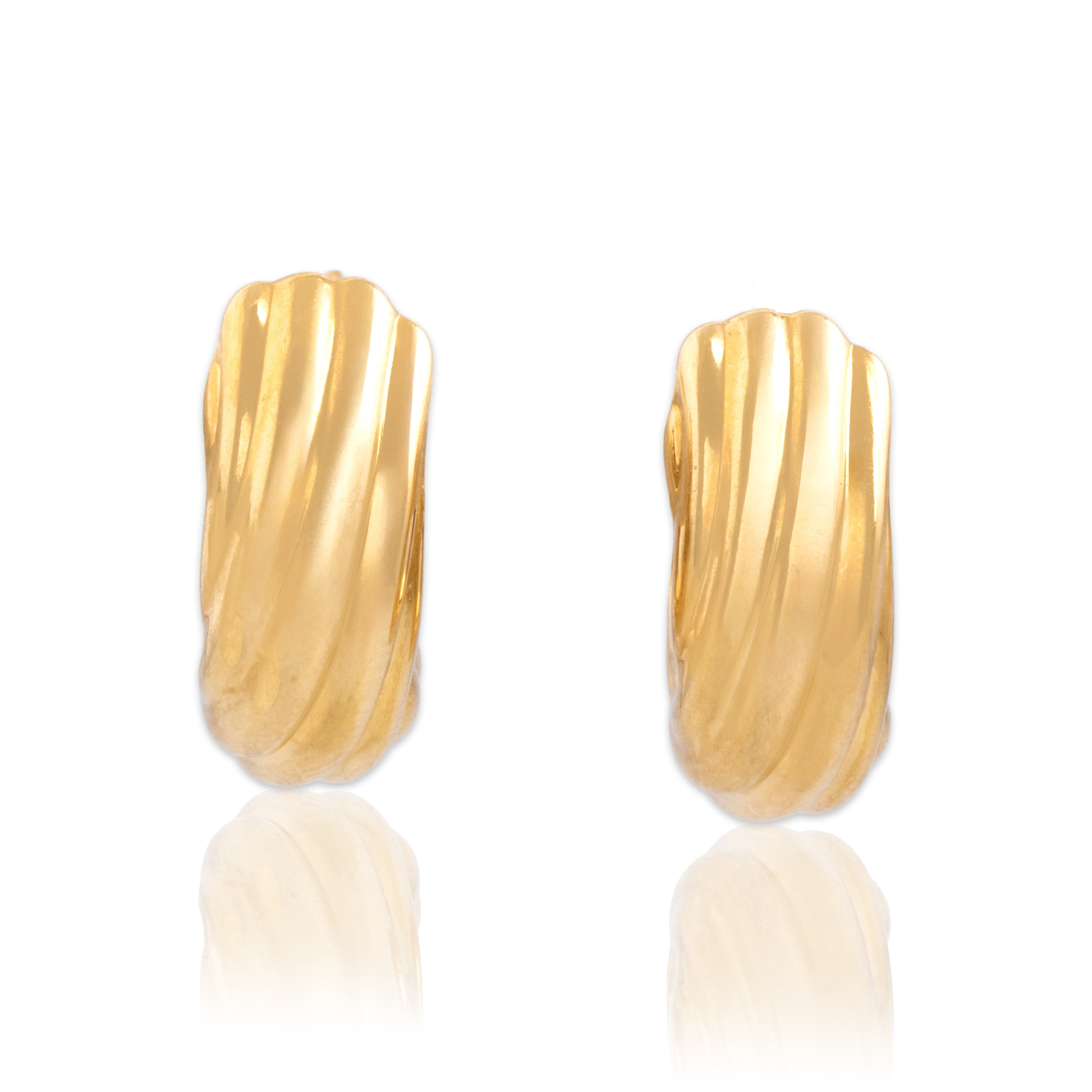 Vintage French Small 18k Yellow Gold Chic Chunky Swirl Hoop Earrings