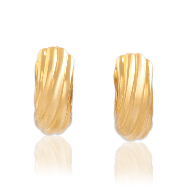 Vintage French Small 18k Yellow Gold Chic Chunky Swirl Hoop Earrings
