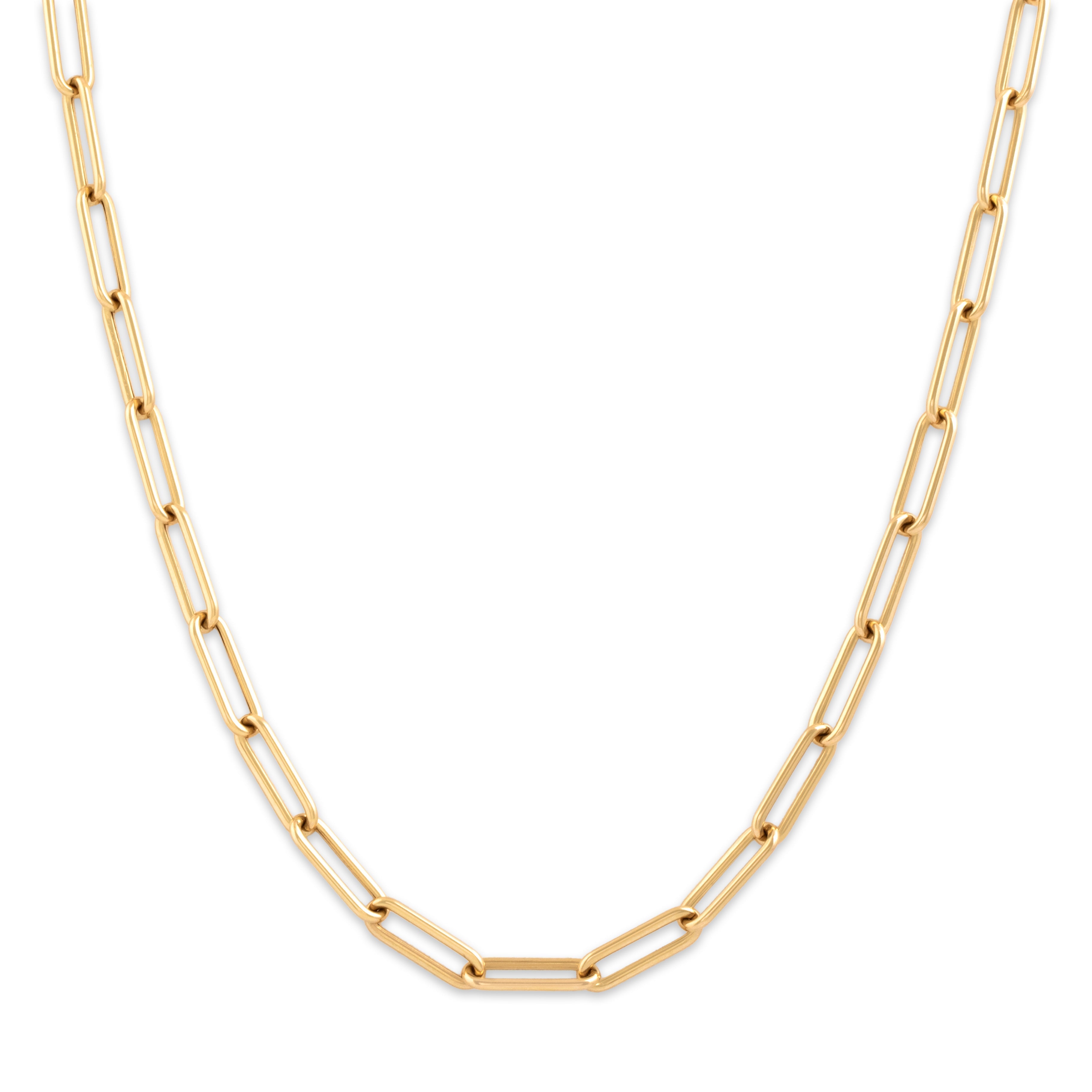 Estate Italian Lightweight 18k Yellow Gold Gleaming Paperclip Link Necklace - Close-up view
