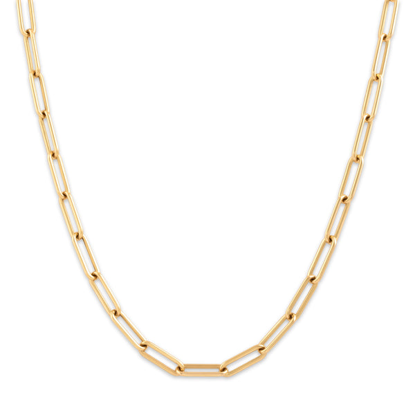 Estate Italian Lightweight 18k Yellow Gold Gleaming Paperclip Link Necklace 18.5