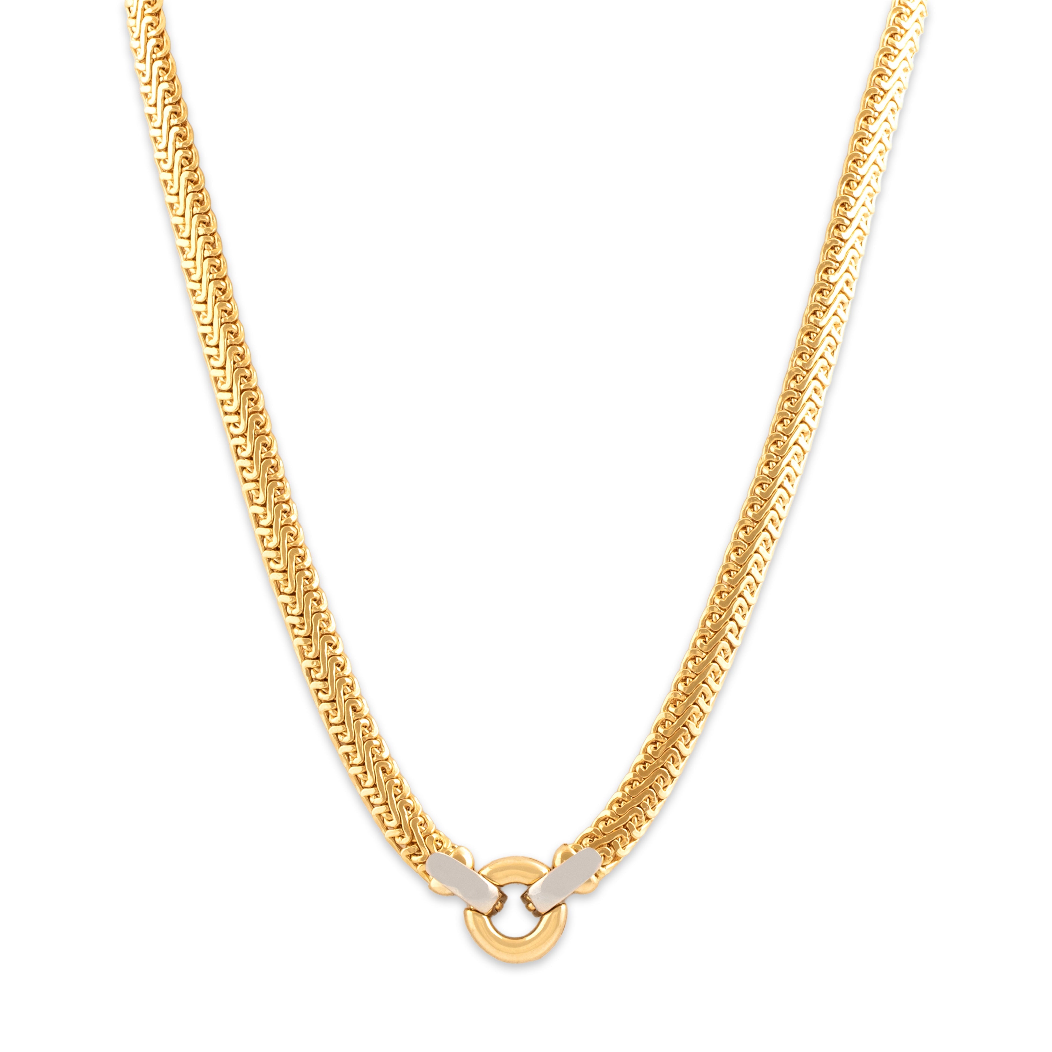 Vintage Italian 18k Yellow & White Gold Dual Opening Flat Artistic Link Necklace - Close-up view