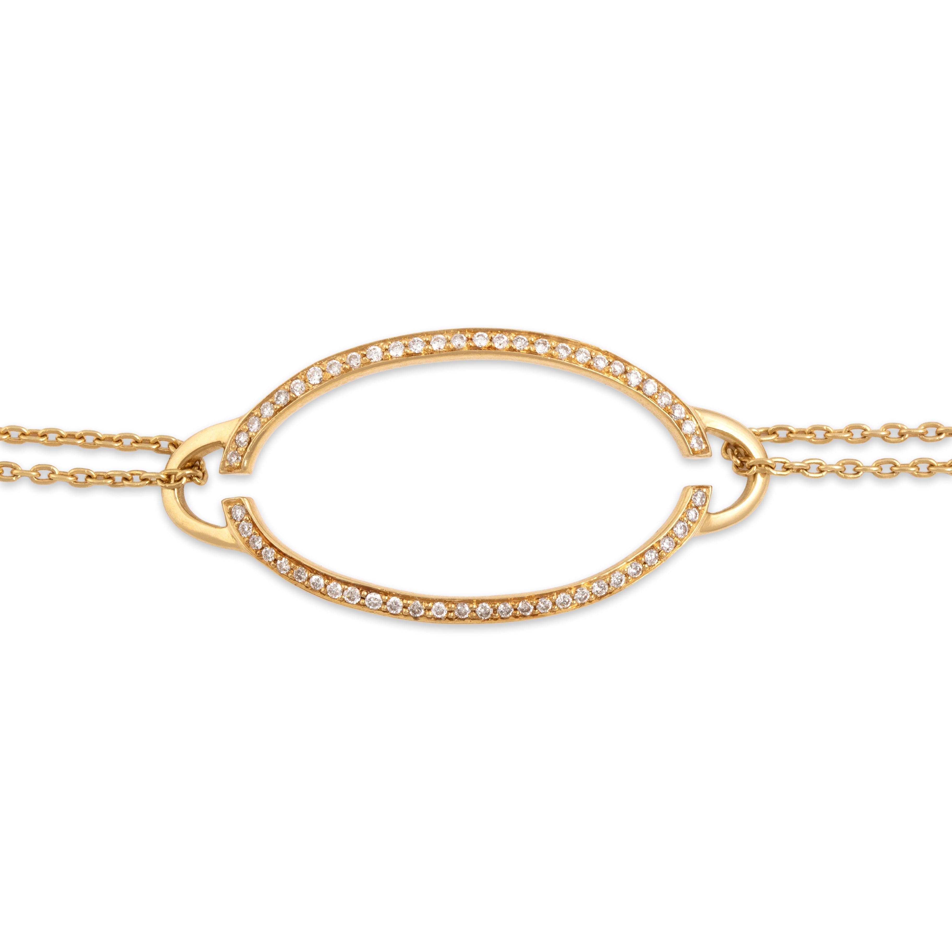 Estate 18k Yellow Gold Diamond Wonderful Open Oval Bracelet - Close-up view
