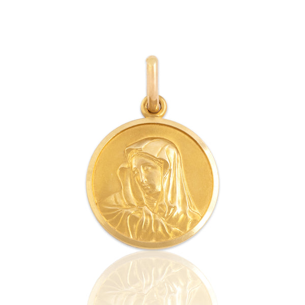 Vintage Italian 18k Yellow Gold Gleaming Mother Mary Charm / Pendant