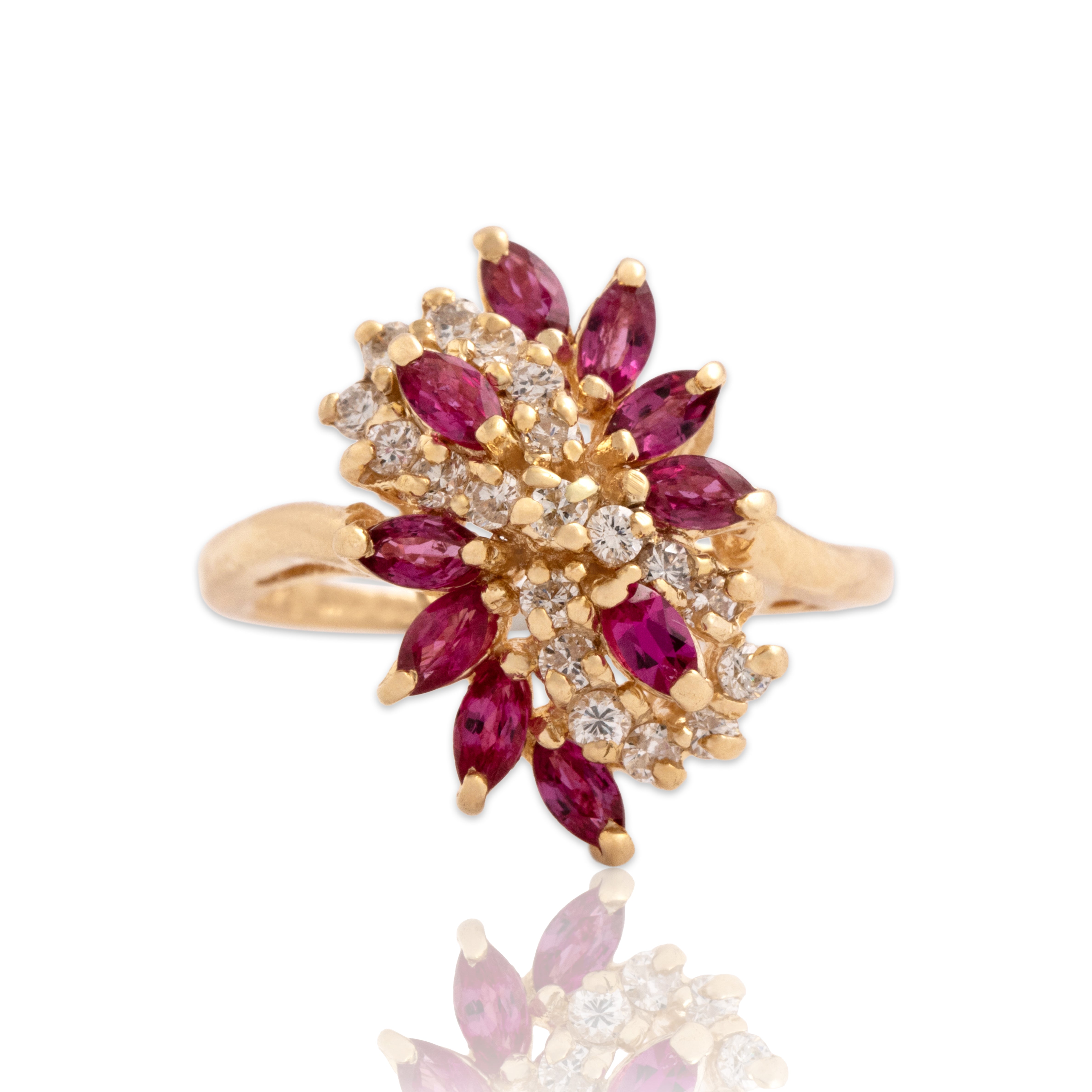 Vintage 14k Yellow Gold .63cttw Ruby Diamond Dazzling Infinity Cluster Ring - Close-up view
