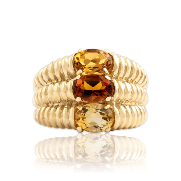 Vintage 10k Yellow Gold 1.8cttw Pale Yellow Palmeira Honey Citrine Trio Ring 7.75